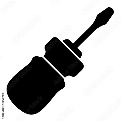 Cuadro en lienzo Black silhouette illustration of a short stubby flathead screwdriver on white ba