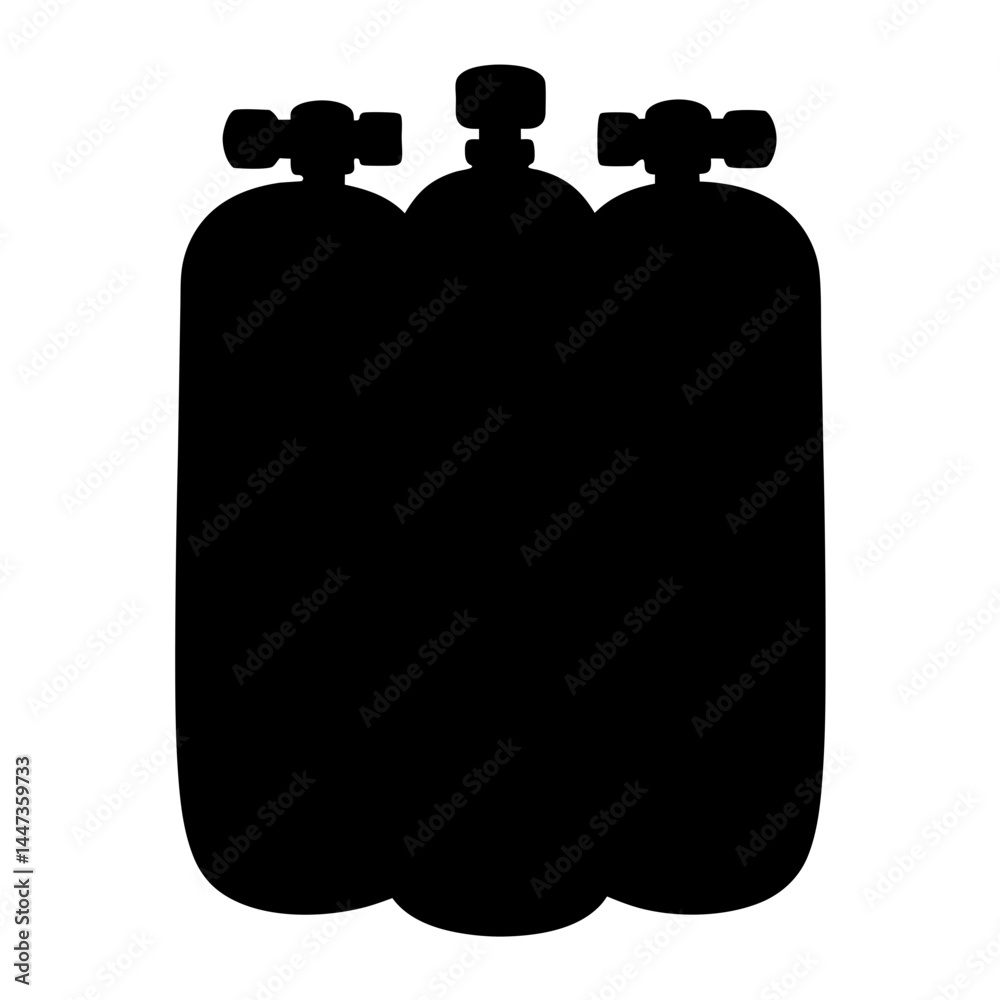 Obraz premium Black silhouette of twin scuba diving tanks with valve assembly