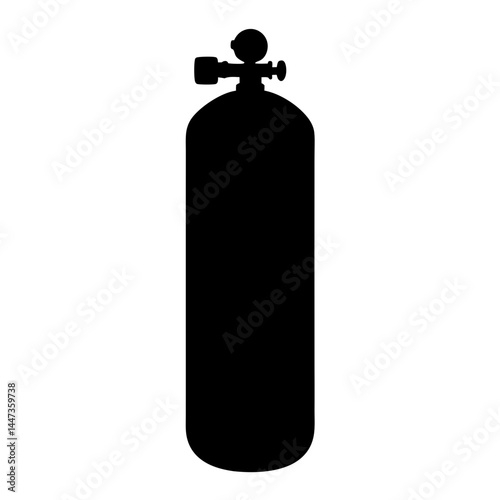 Black silhouette of twin scuba diving tanks with valve assembly