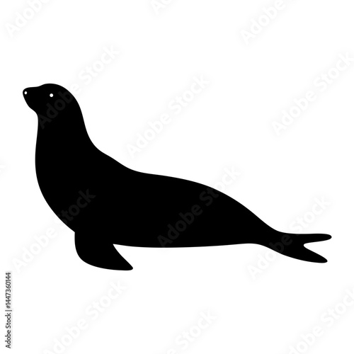 Silhouette of a sea lion resting peacefully on a white background