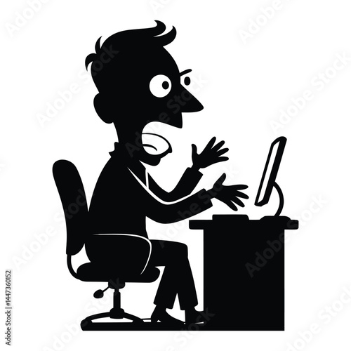 Conference Call Doodle funny, Silhouette, Vector, Icon, Logo, White Background.