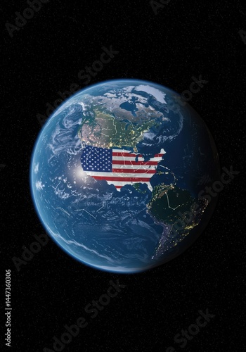 united states of america usa map flag in earth globe