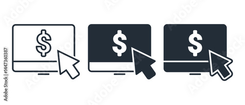 Computer with pay per click icon. illustration vector