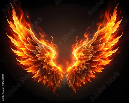The wings of a fire bird are shown in the image. The wings are orange and have flames on them