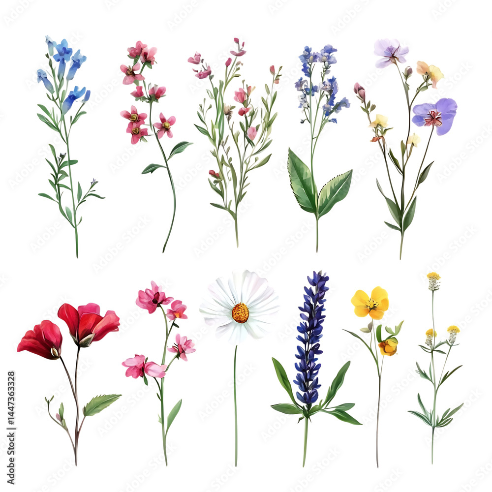 Naklejka premium Wildflowers collection set png