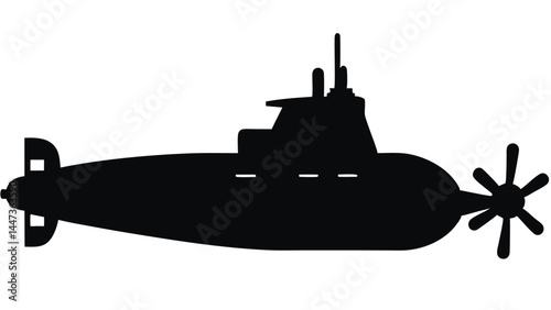 Silhouette of a military submarine, underwater vessel