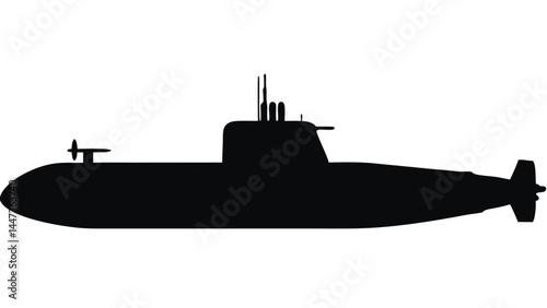 Silhouette of a military submarine, underwater vessel