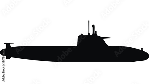 Silhouette of a military submarine, underwater vessel