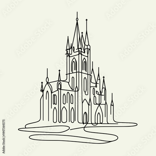 Line Art Castle Illustration on Light Background  