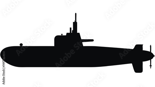 Silhouette of a military submarine, underwater vessel
