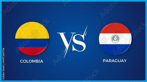 colombia vs paraguay flag in circle for Copa América Femenina and sports banner. vector illustrator
