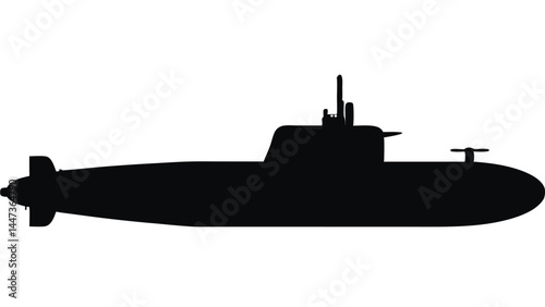 Silhouette of a military submarine, underwater vessel