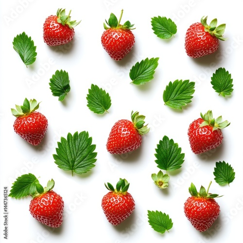 Fresh Strawberries and Leaves