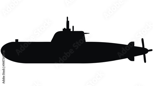Silhouette of a military submarine, underwater vessel