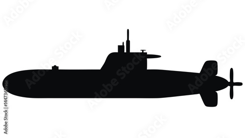 Silhouette of a military submarine, underwater vessel