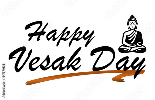 Happy Vesak Day Greeting Card Design. Happy Buddha Day with Siddhartha Gautama Statue Design Vector Illustration