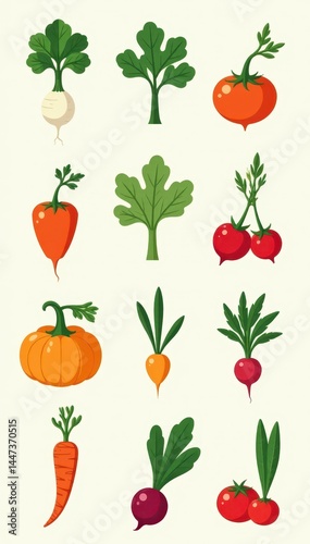 Collection of minimalist vegetable line art; simple and clean style , food, set, line