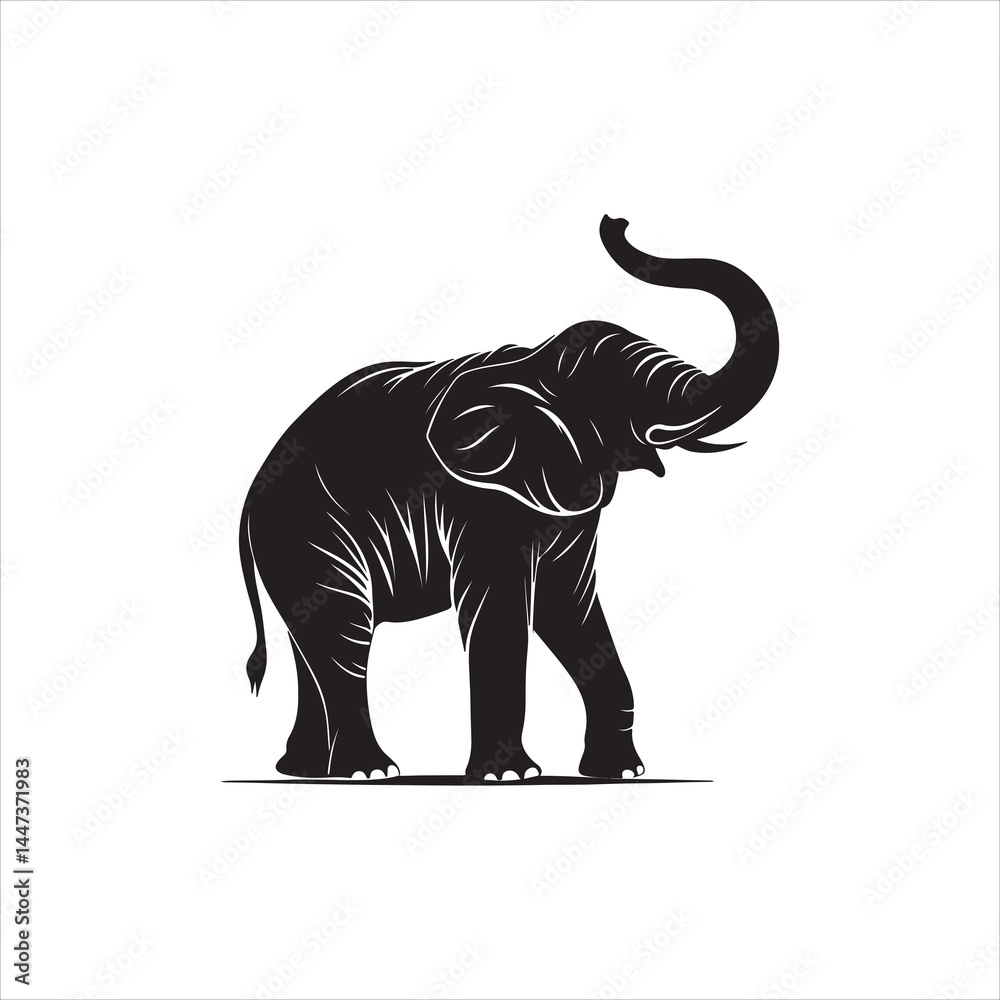 Obraz premium Black Elephant Silhouette on White Background