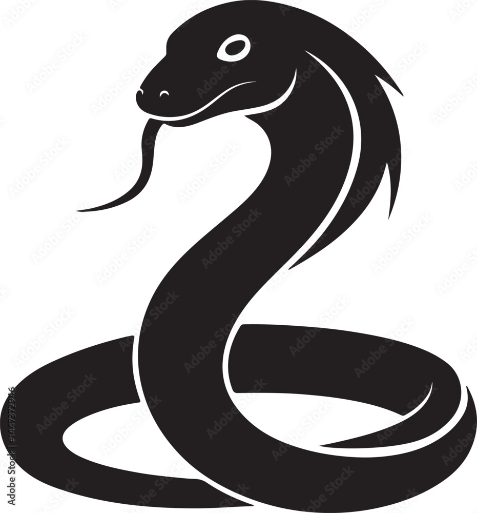 Obraz premium snake silhouette, black and white silhouette, vector and illustration