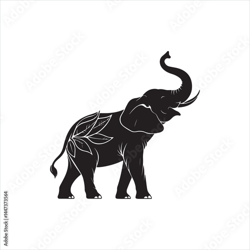 Black Elephant Silhouette on White Background