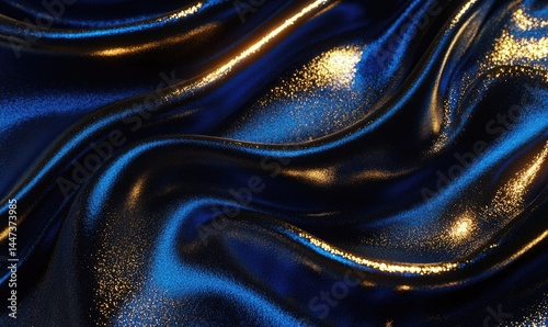 Blue And Gold Glittering Fabric Draped Abstract