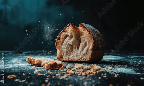 Broken Loaf Of Bread Crumbs Scattered