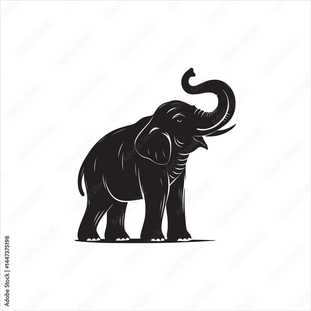 Fototapeta premium Black Elephant Silhouette on White Background