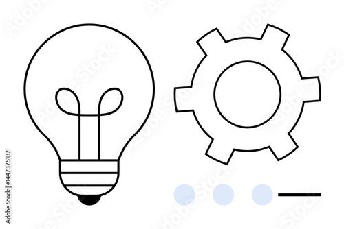 Light bulb and gear outline with three dots and line. Ideal for innovation, problem-solving, creativity, workflow, technology, business planning, and simple landing page