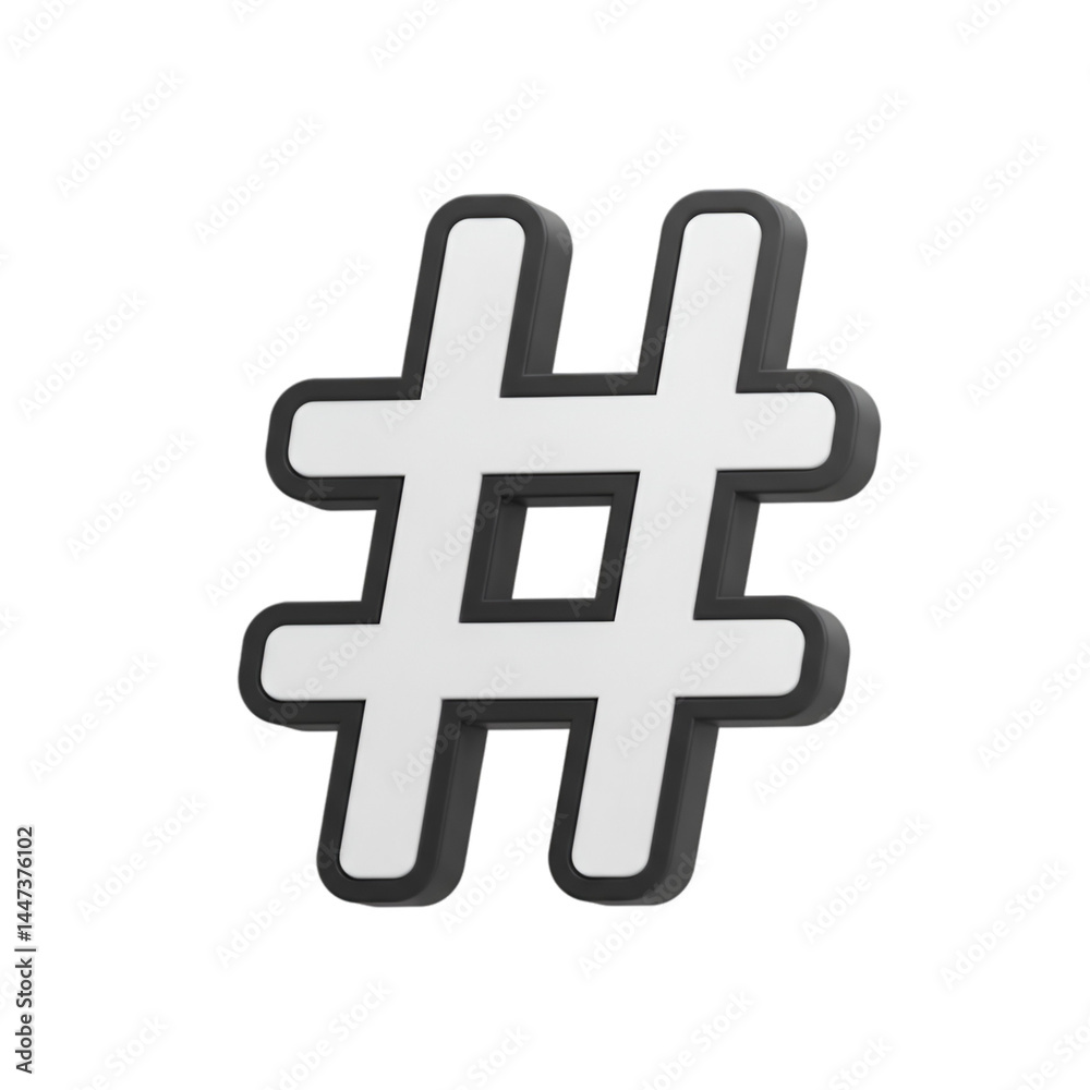 Obraz premium 3D rendered, bold, white hashtag symbol with dark outline