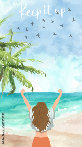 Illustration woman on the beach. 