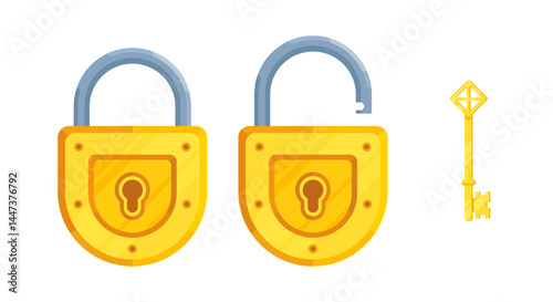 Illustration of a key with open and closed semi-circular lock