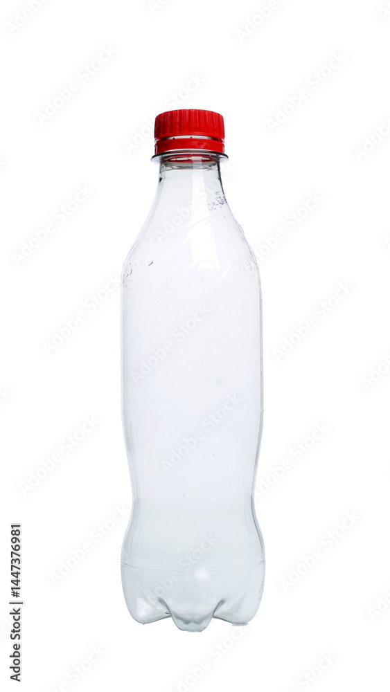 Empty plastic bottle with red bottle cap isolated on white background Empty plastic bottle with red bottle cap isolated on white background