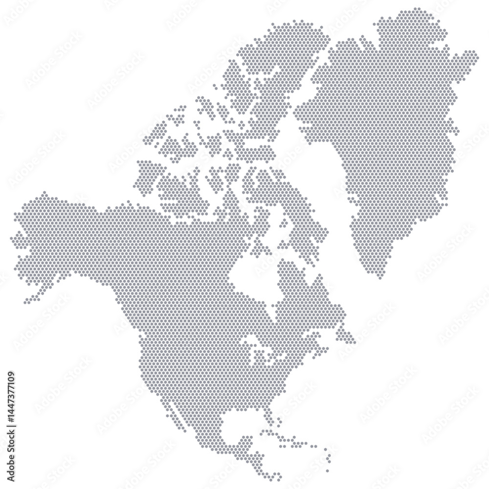 Obraz premium Stylized map of the continent North America consisting of hexagons