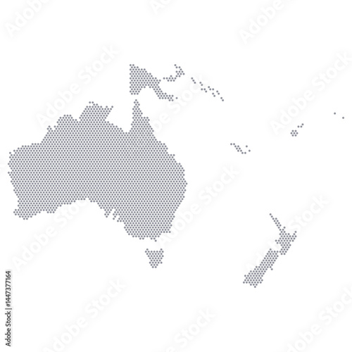 Stylized map of the continent Oceania consisting of hexagons