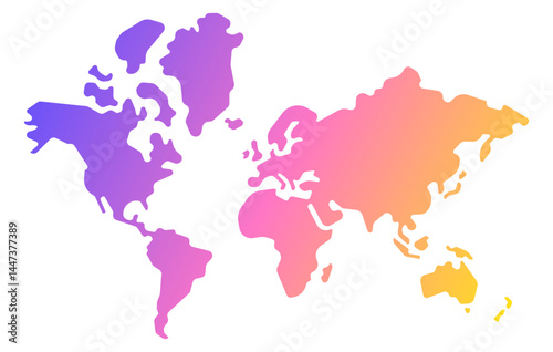 Simplified vector gradient world map illustration