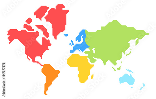 Simplified vector illustration of world map with continents