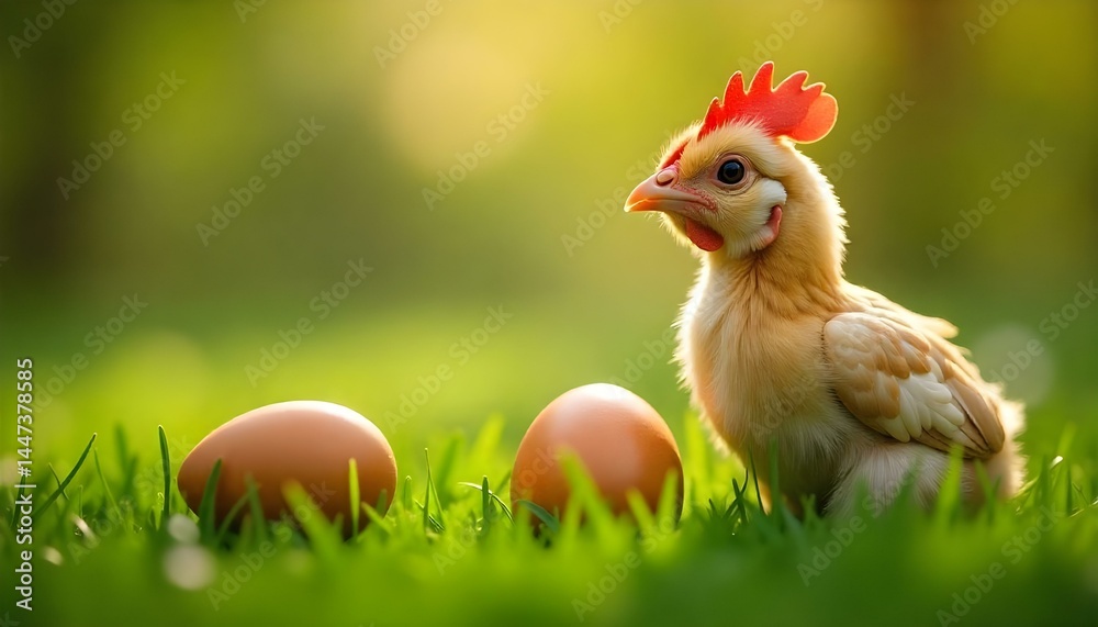 Fototapeta premium selective focus of easter chicken eggs on grass