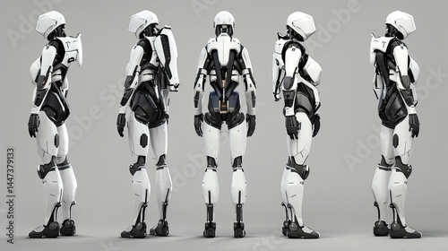 Futuristic female robot in various poses