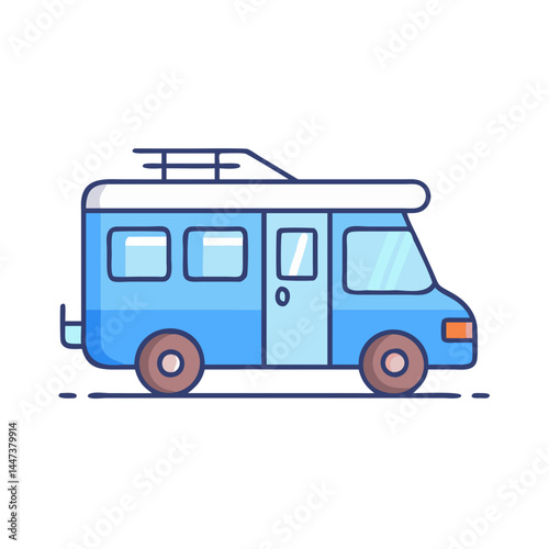 Illustration of a blue camper van for travel and road trips adventure vehicle design element