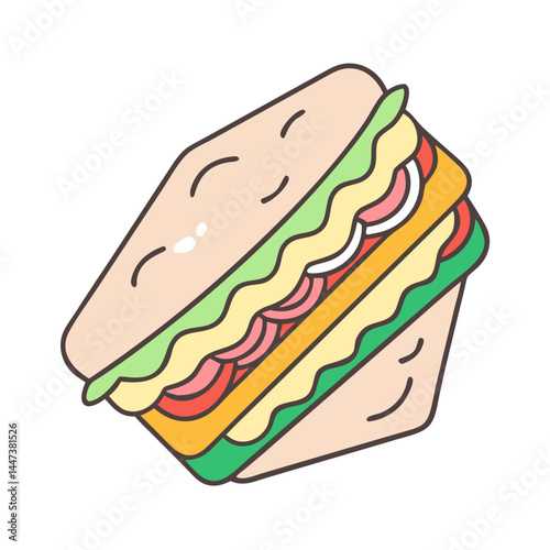 Delicious sandwich vector illustration with bread lettuce tomato cheese and ham for lunch meal
