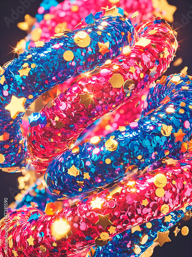background texture a dynamic composition of glitter and confetti in bold shades of royal blue, hot pink, and metallic gold. The glitter finely textured with a sparkling, shimmering effect