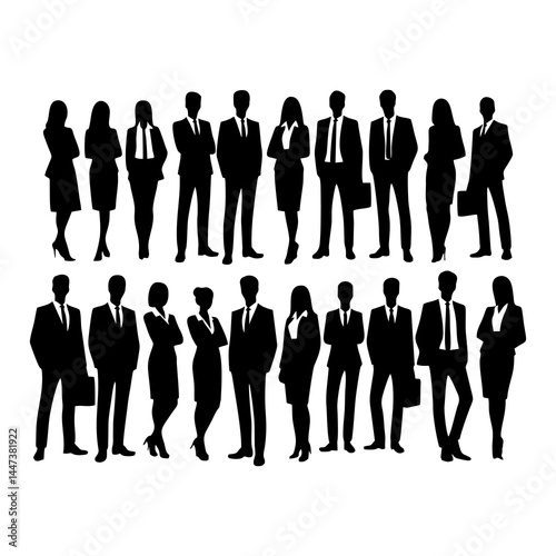 Silhouettes of Business Team in Standing Pose – Vector