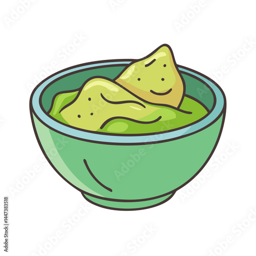 Delicious guacamole dip with tortilla chips in a bowl, avocado based mexican cuisine appetizer, snack
