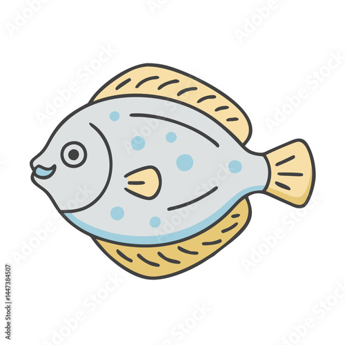 Illustration of a cute flounder fish with spots, sea creature, marine life, ocean animal, flatfish