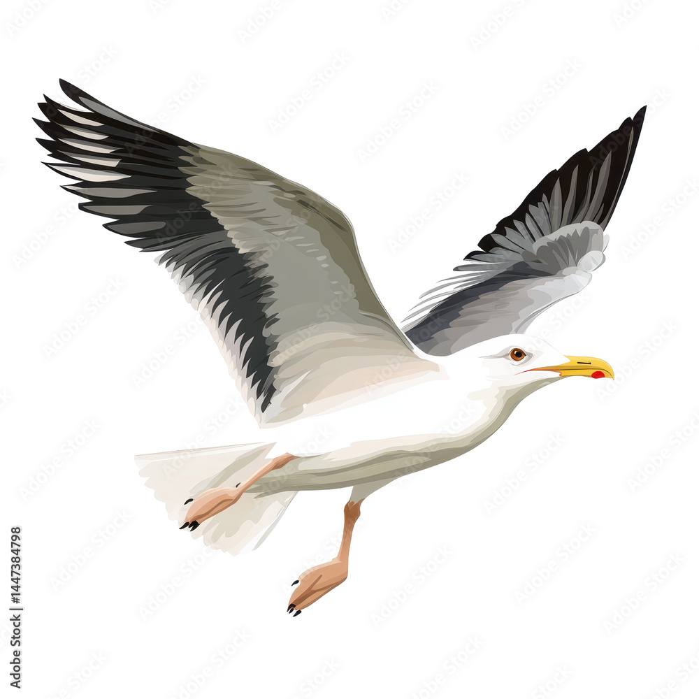 Obraz premium Seagull soaring over the ocean waves during a bright sunny day