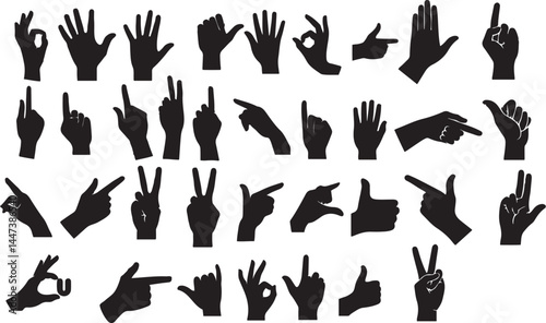 Vector Illustration of Collection of Hand Gestures Silhouettes