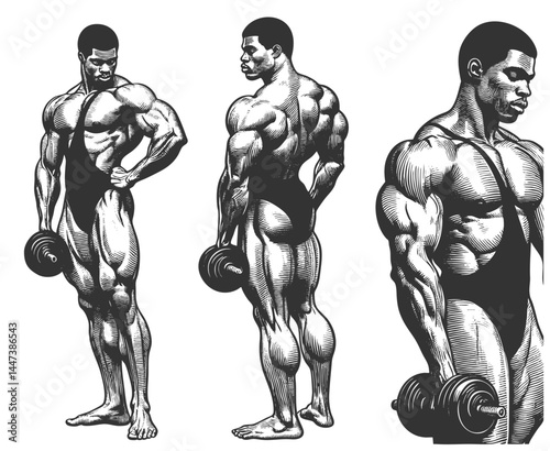 muscular man lifting a dumbbell, symbolizing strength, fitness, bodybuilding, and dedication to training sketch engraving generative ai vector illustration. Scratch board imitation. Black and white.