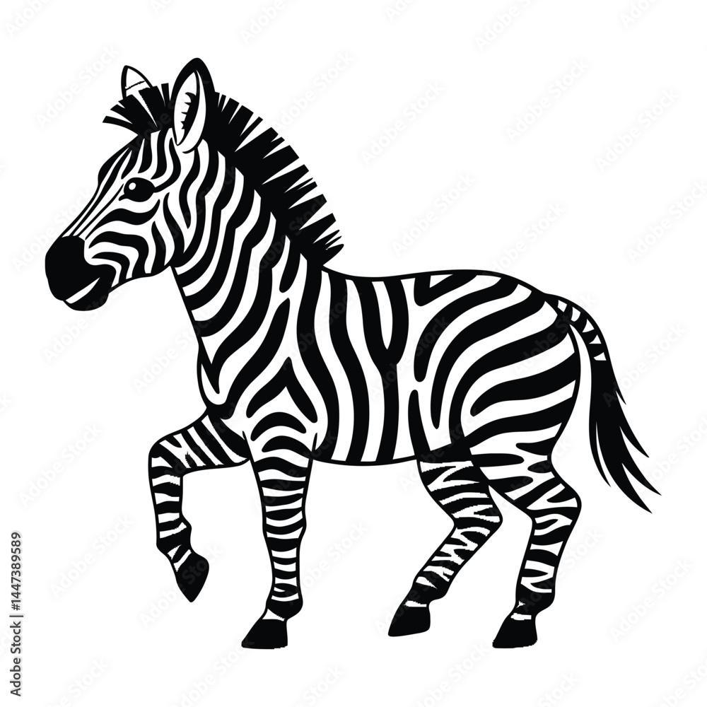 Obraz premium Zebra Stripes Doodle funny, Silhouette, Vector, Icon, Logo, White Background.