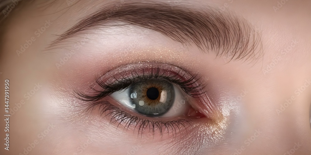 Obraz premium Close-up of a Woman's Eye: A captivating close-up photograph of a woman's eye, showcasing a mesmerizing gaze and intricate details of makeup application.