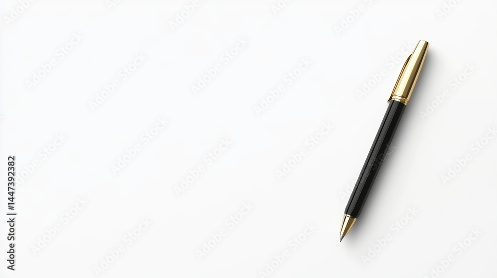 Black pen with gold accents on white background. Black pen with gold accents on white background.